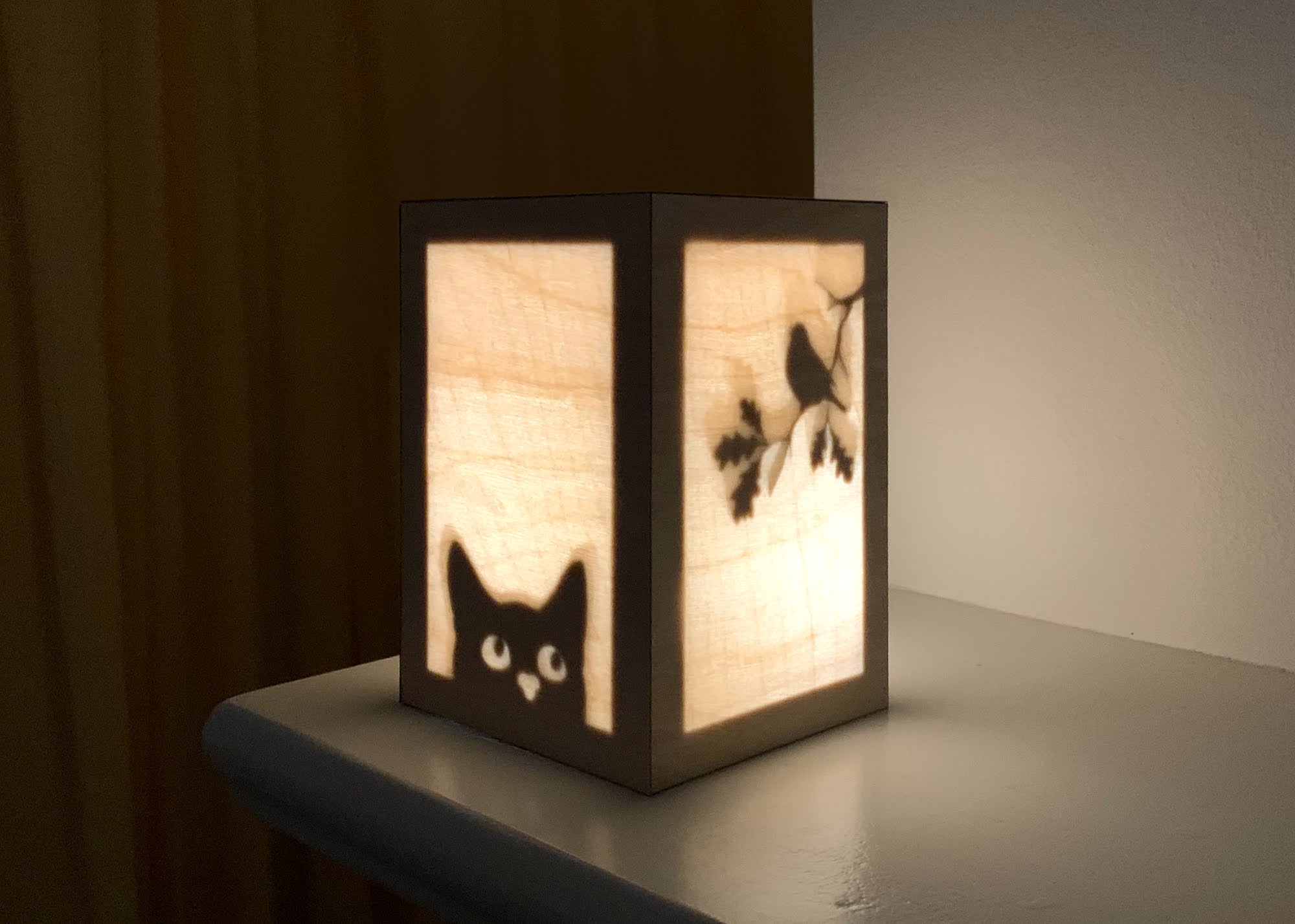 Does thin wood let light through? Template for reveal lamp