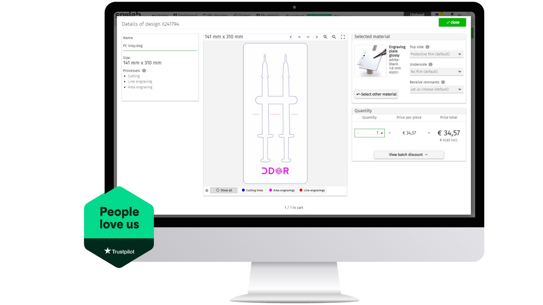 Ordering environment of Snijlab - online laser cut parts ordering